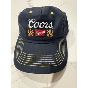 Coors Banquet Retro Style Curved Bill Snapback Navy Blue Washed Baseball Hat Cap